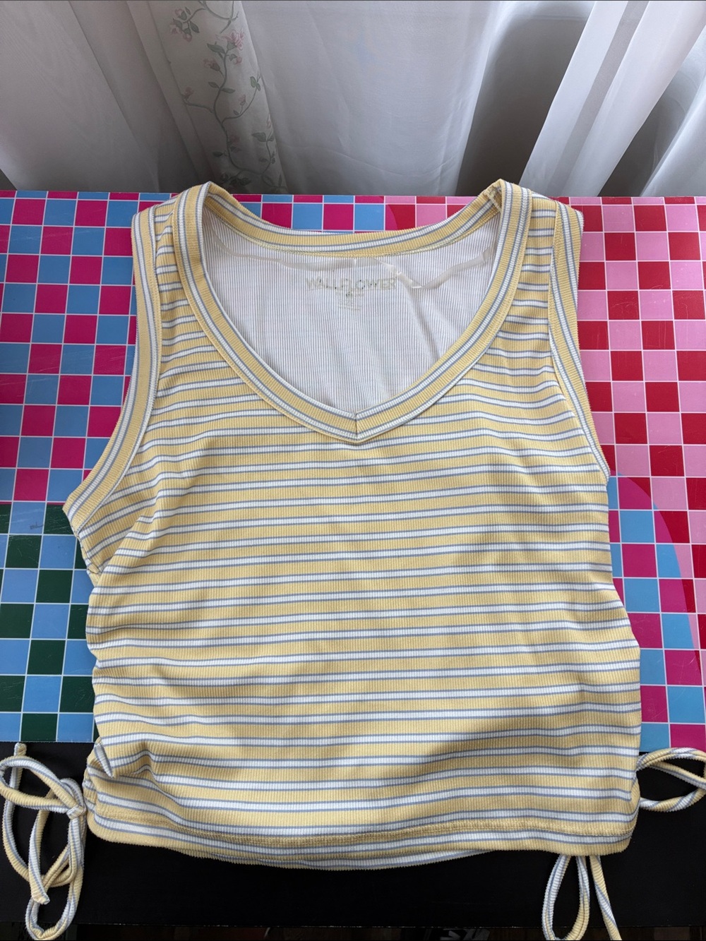 Wallflower Yellow and White Striped Ribbed V-Neck Tank